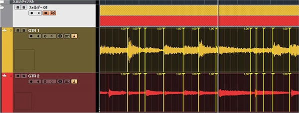 プロジェクトウィンドウ上でのオーディオワープ