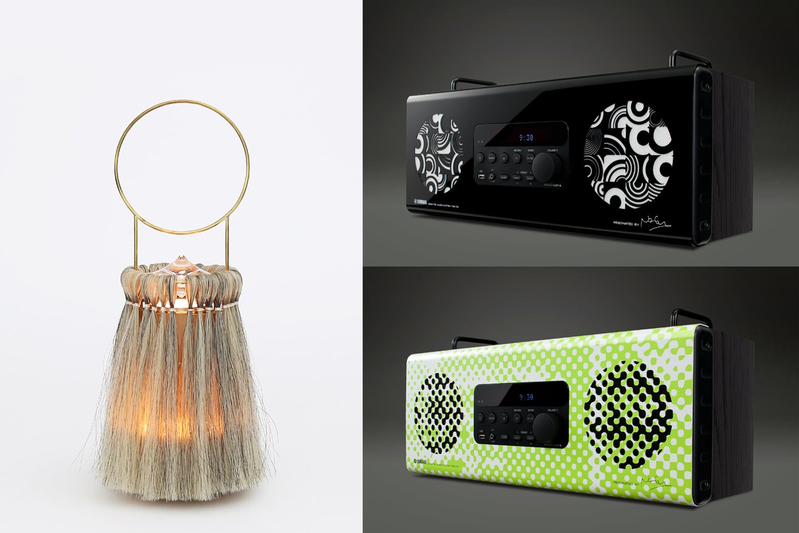 (左)「Hairy Creature Speakers」（2016年） (右上・下)「Resonated Yamaha」（2011年）