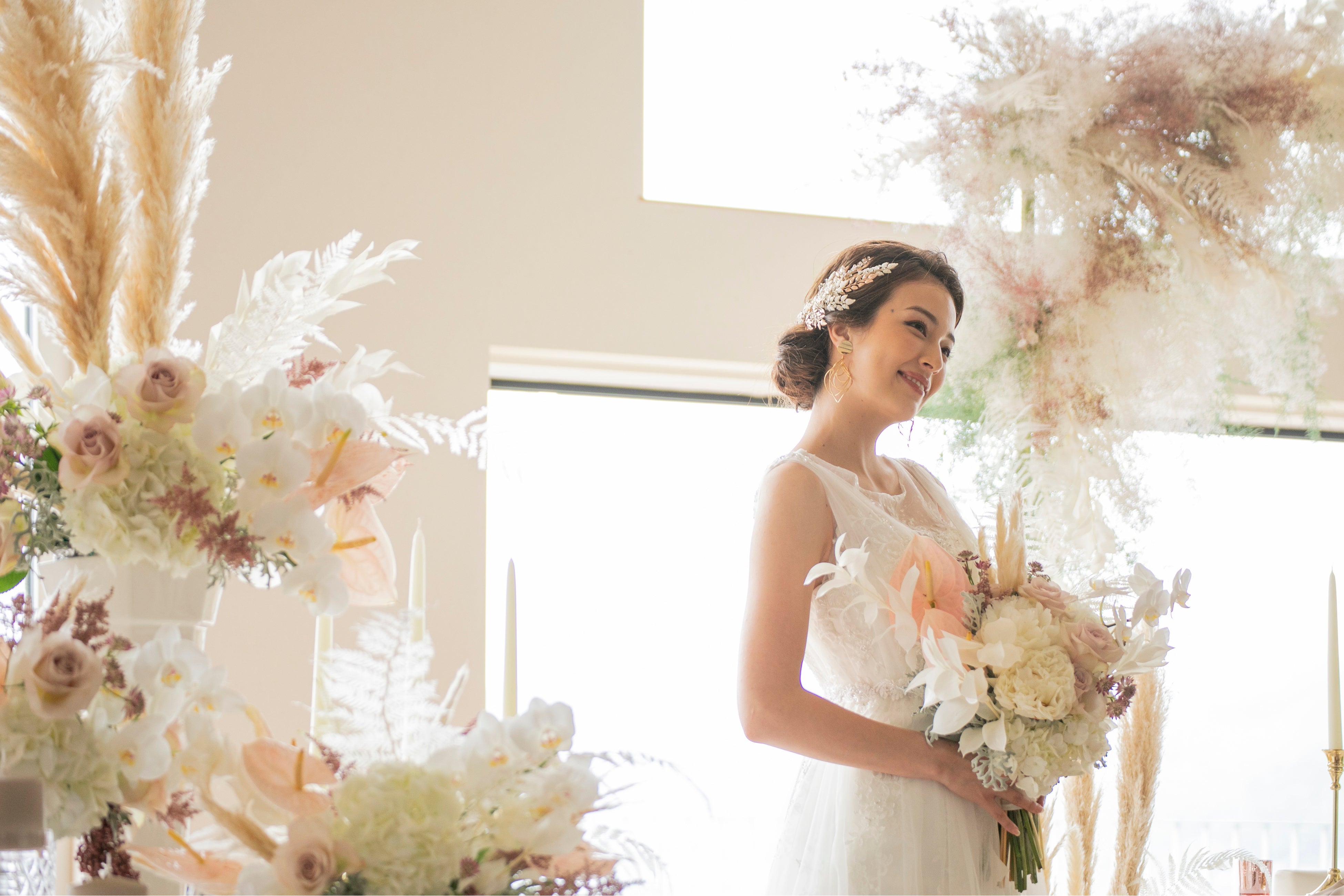 ガーデンテラス長崎ホテルアンドリゾートのお花は季節によっても変わります、披露宴会場でのお写真です