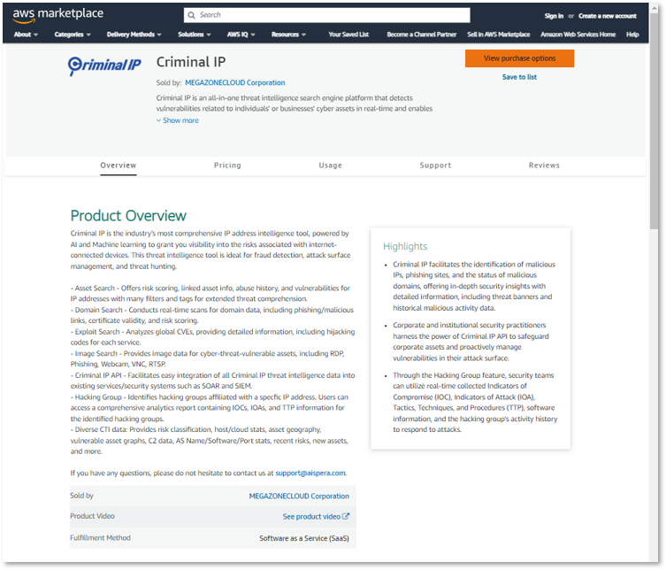 AWSマーケットプレイスで登録されたサイバー脅威インテリジェンスソリューション「Criminal IP