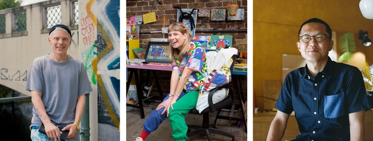 キャンペーン選出アーティスト：左からJack Sach、Aysha Tengiz、中村隆