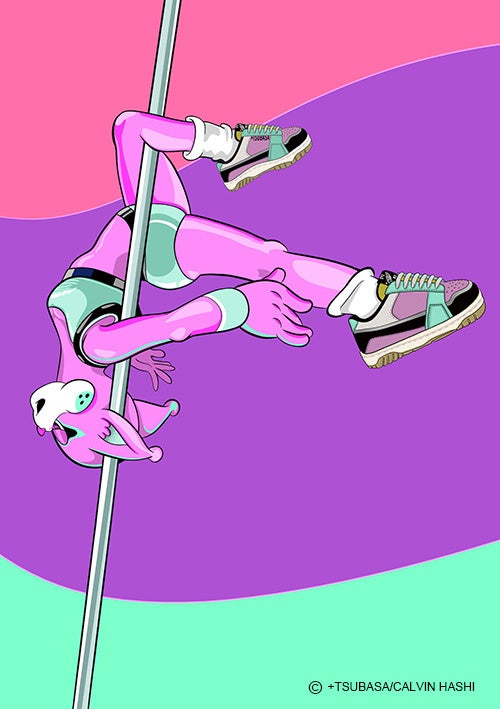 写真(上)のスニーカーを履いてポールダンスをするエイリアンキャット アートポスター：　¥3,300〜