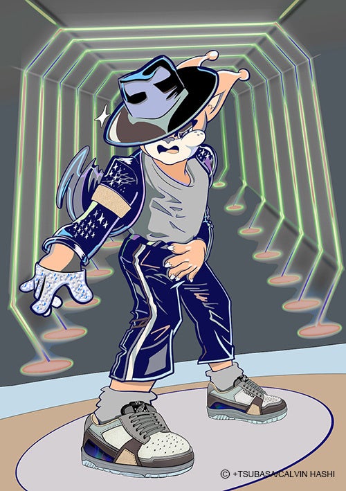 写真(上)ののスニーカーを履いてダンスをするエイリアンキャット アートポスター：　¥3,300〜