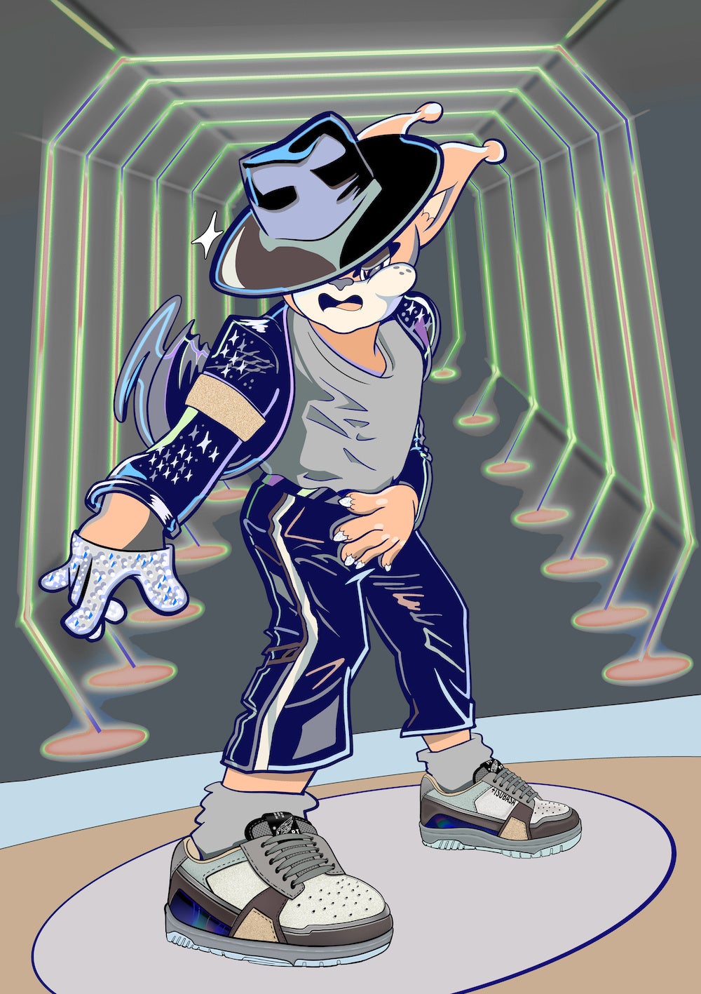 写真(上)ののスニーカーを履いてダンスをするエイリアンキャット アートポスター：　¥3,300〜