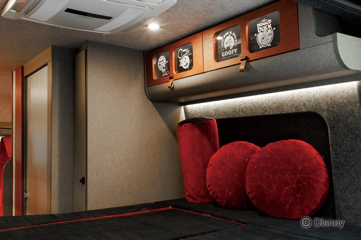 ミッキーフレンズの初期キャラクターアートがその登場順に現れるアッパーボックス