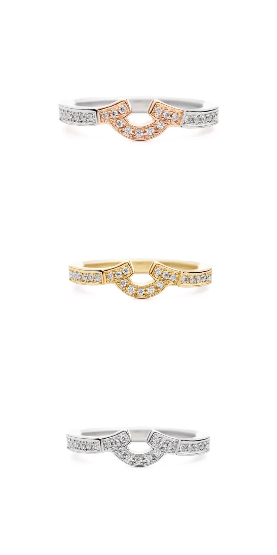 婚約指輪上から／サンプル通りプラチナ×ピンクゴールド、中央イエローゴールド、下プラチナ