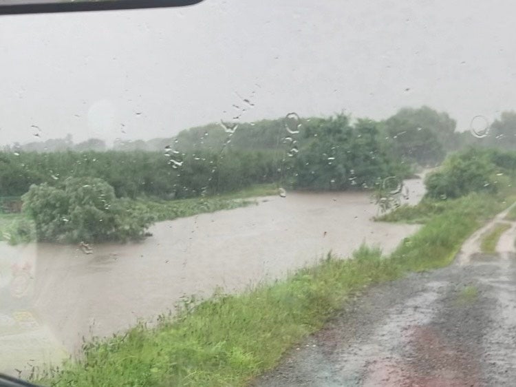 大雨が降っている最中の河川