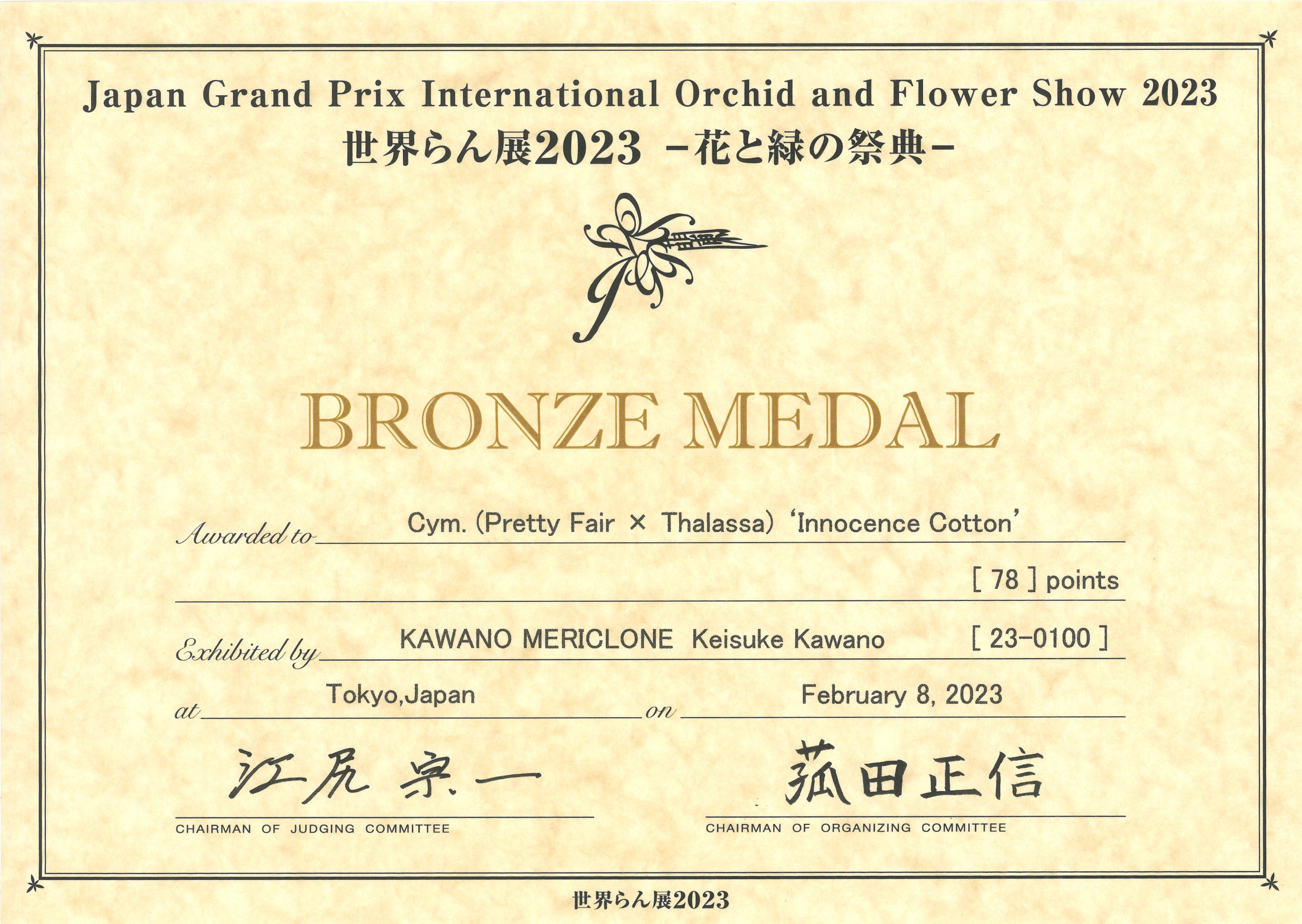 賞状：イノセンスコットン
