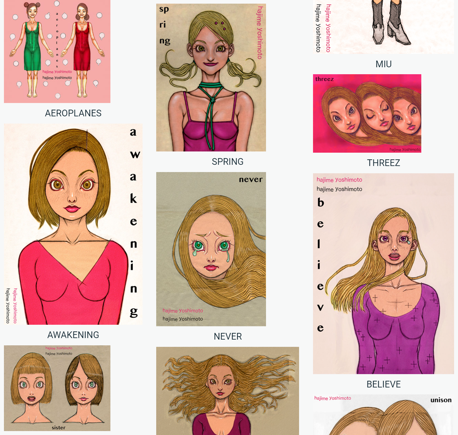 女性をモチーフに書き下ろされた数々のイラストレーション：HAJIME YOSHIMOTO公式サイトより