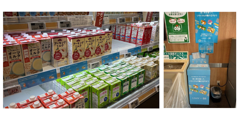 商品棚に設置された案内POPおよび回収ボックスの写真