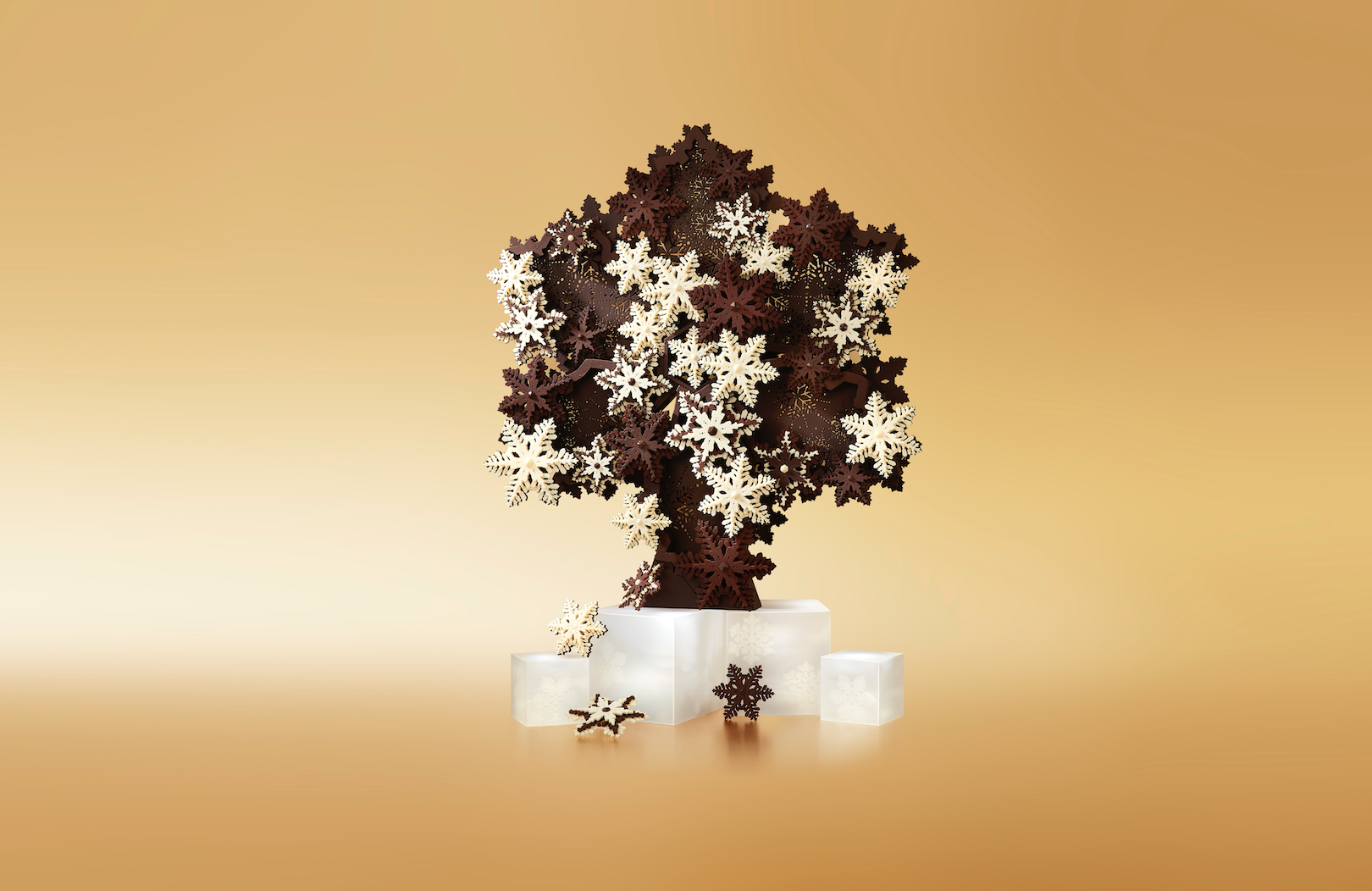 凍える寒さの中の⼀瞬の煌めきを捉えた雪の結晶をイメージクリスマス