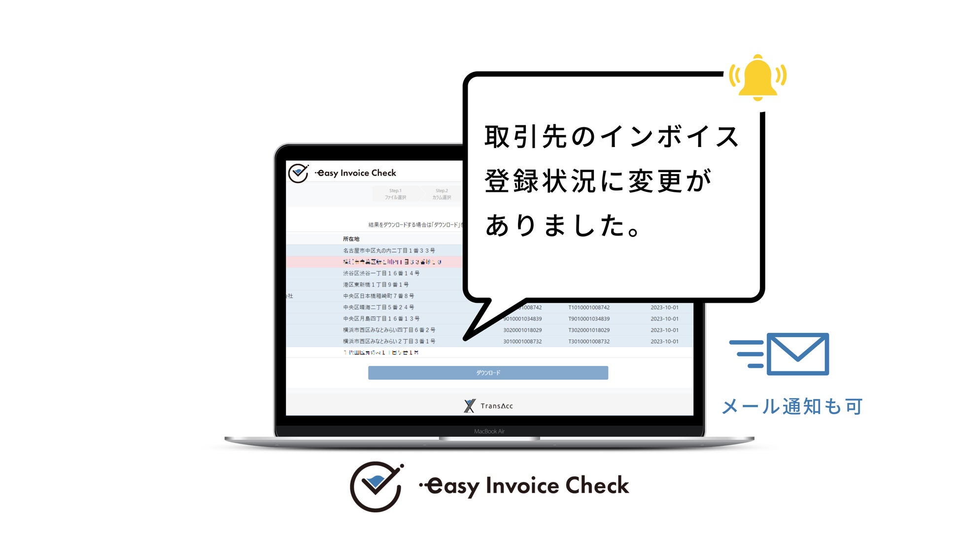 【新機能】取引先のインボイス登録状況の変更通知機能(イメージ)