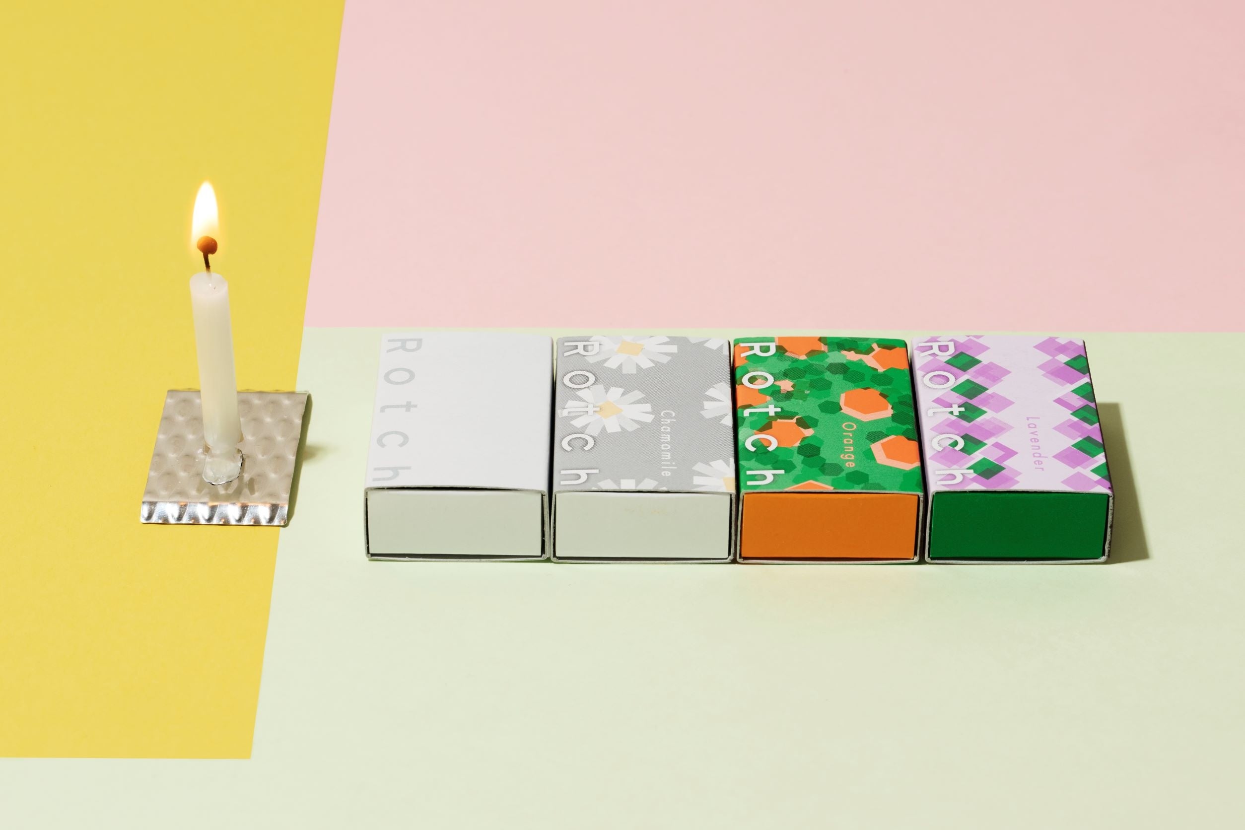 Rotch 単品　左から専用スタンド,カモミール,オレンジ,ラベンダー