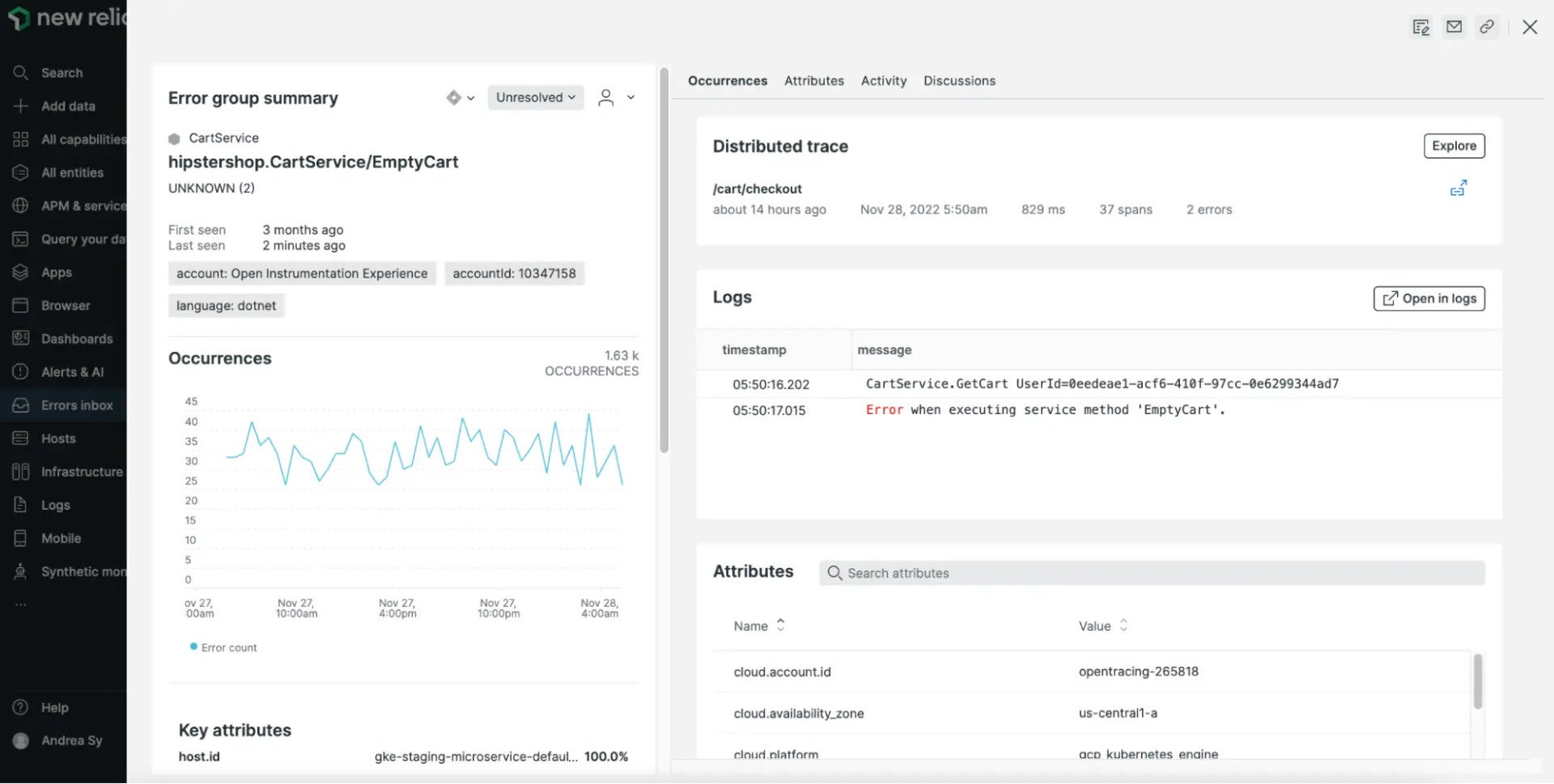 New Relic Error Group Summary - エラーグループごとの詳細画面