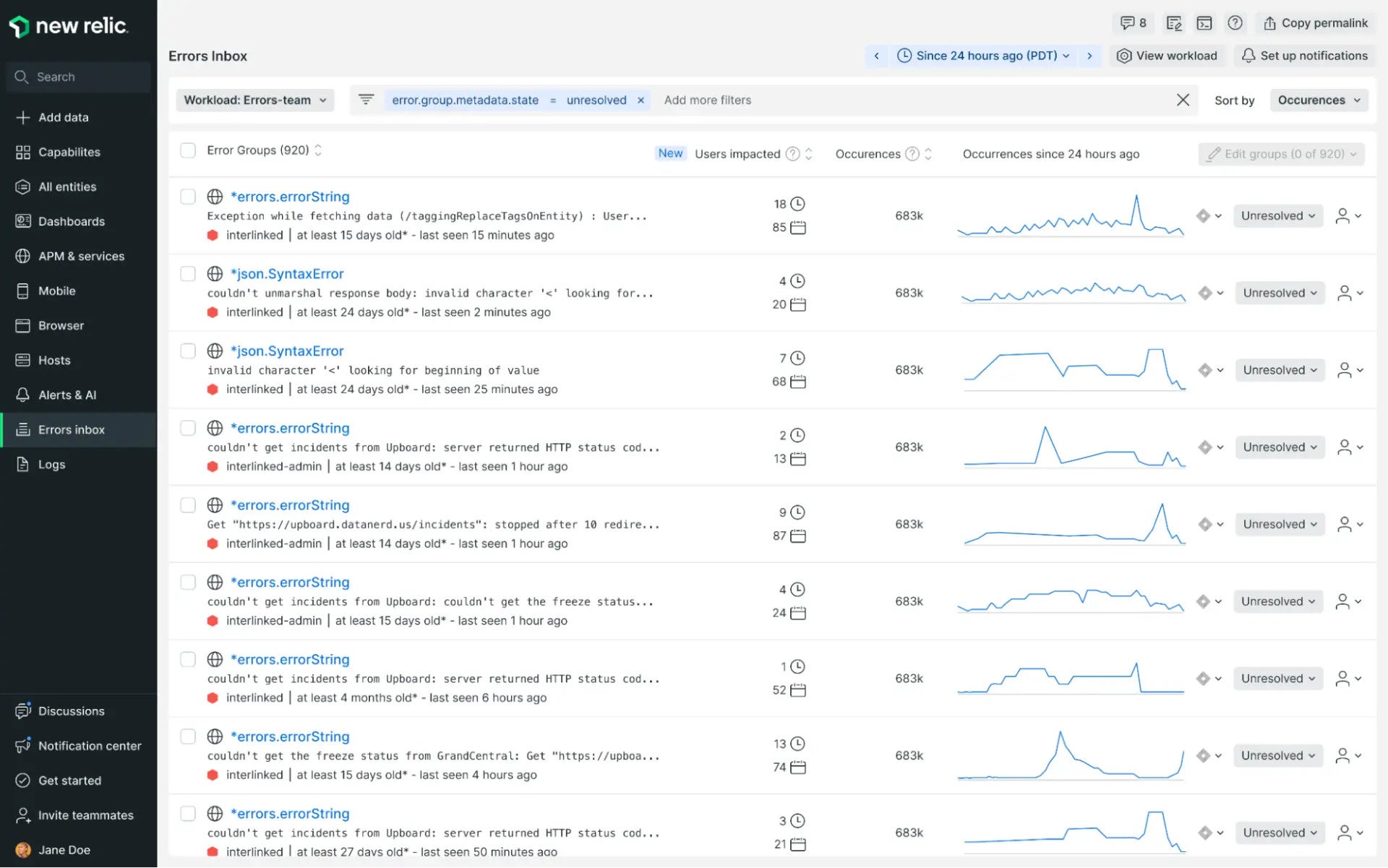 New Relic Errors Inbox - システムのエラーを俯瞰してトリアージするための一覧画面