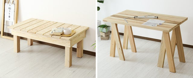 ▲ＤIYキット第一弾の「縁台」・第二弾の「ソーホースブラケット付き作業台」