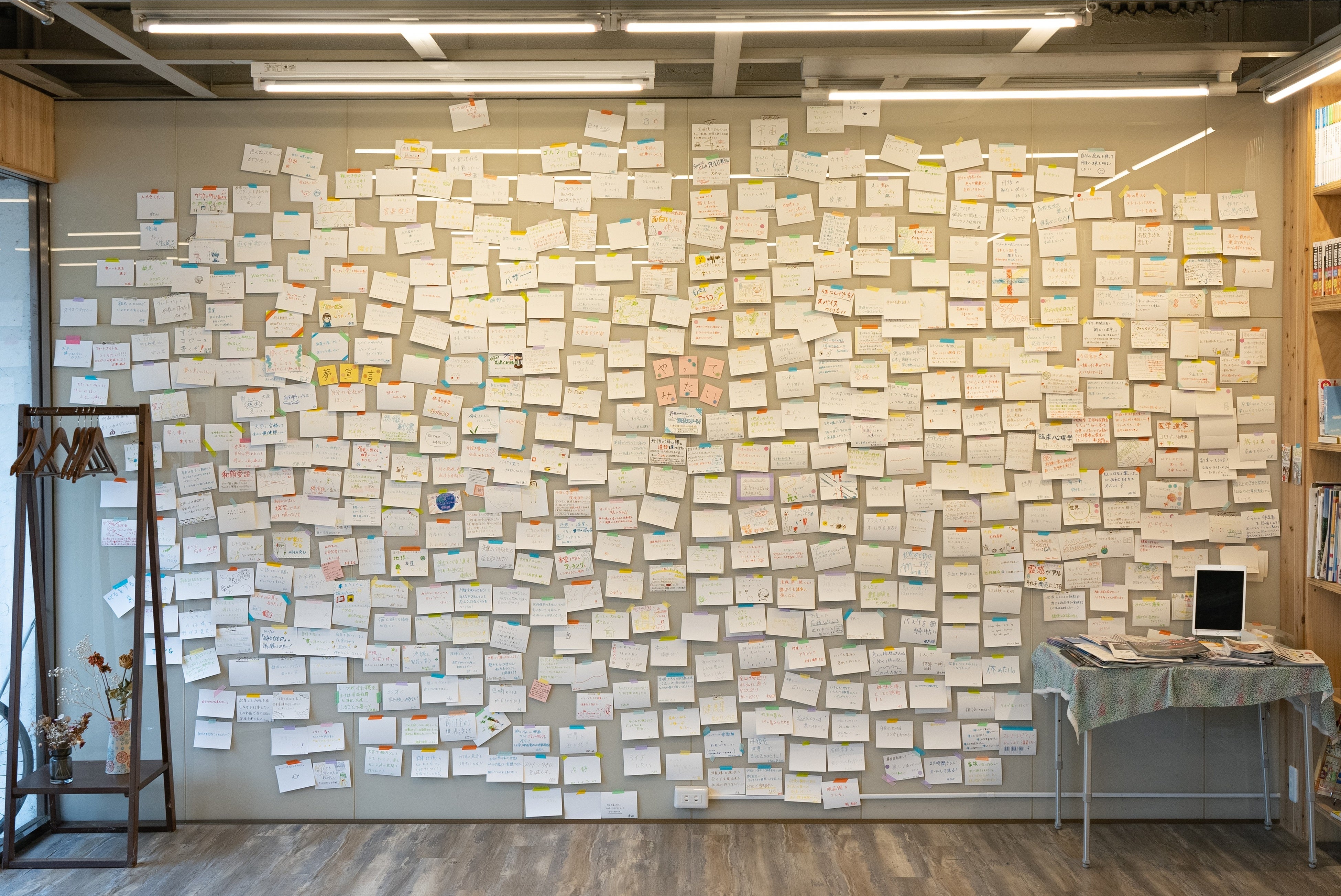 「やってみたい」カードが無数に貼られた壁
