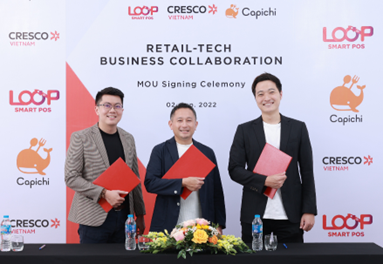 （写真左から）Hungry Bear CEO Koh Pei Jun Alvin、 CRESCO VIETNAM General Director 平澤 淳、Capichi CEO 森 大樹