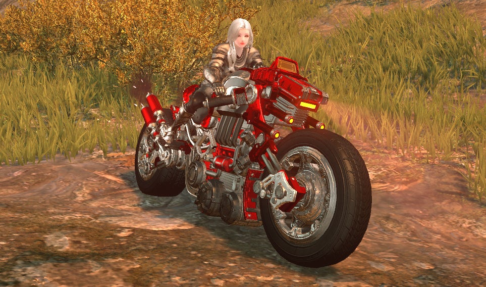 ▲『エリオン』内で移動手段として便利なアイテム「ランドバイク・クリムソン」