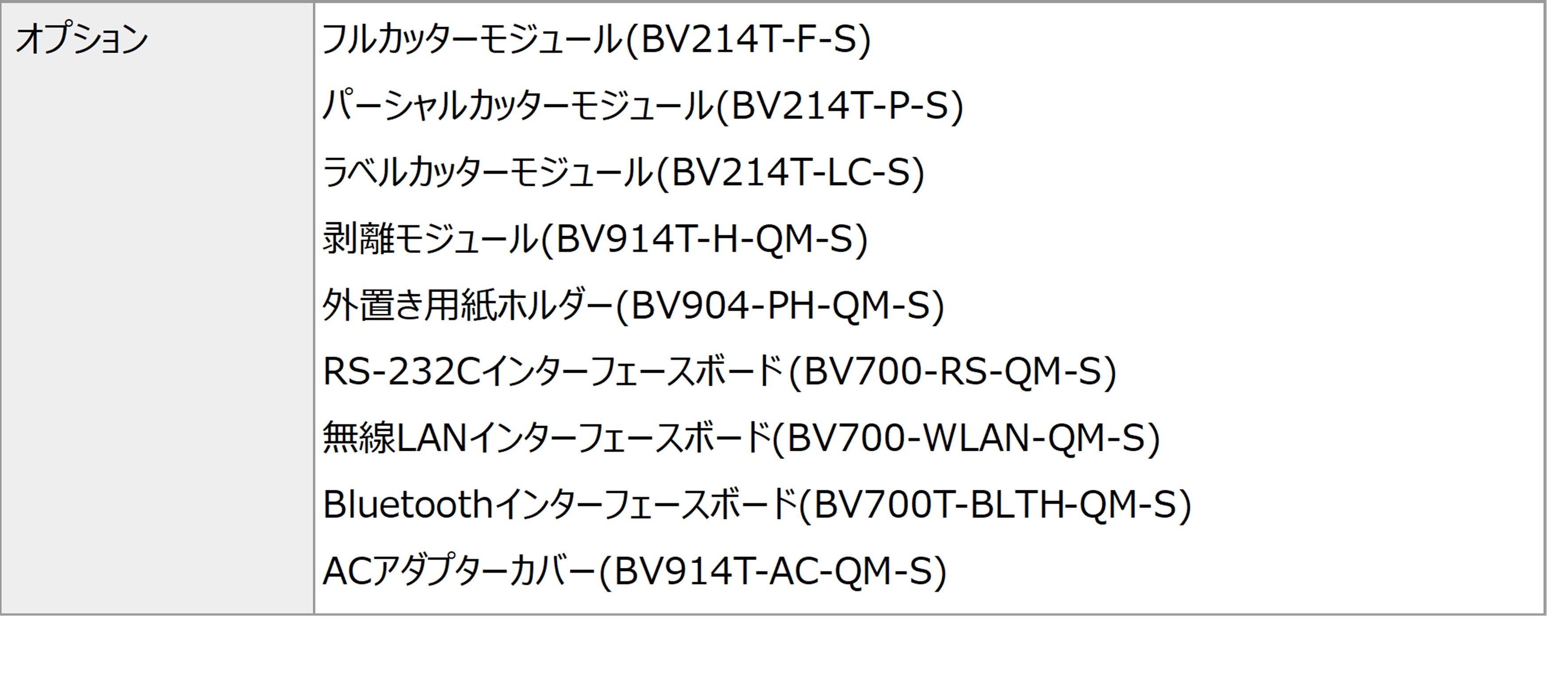 「BV410T」シリーズオプション