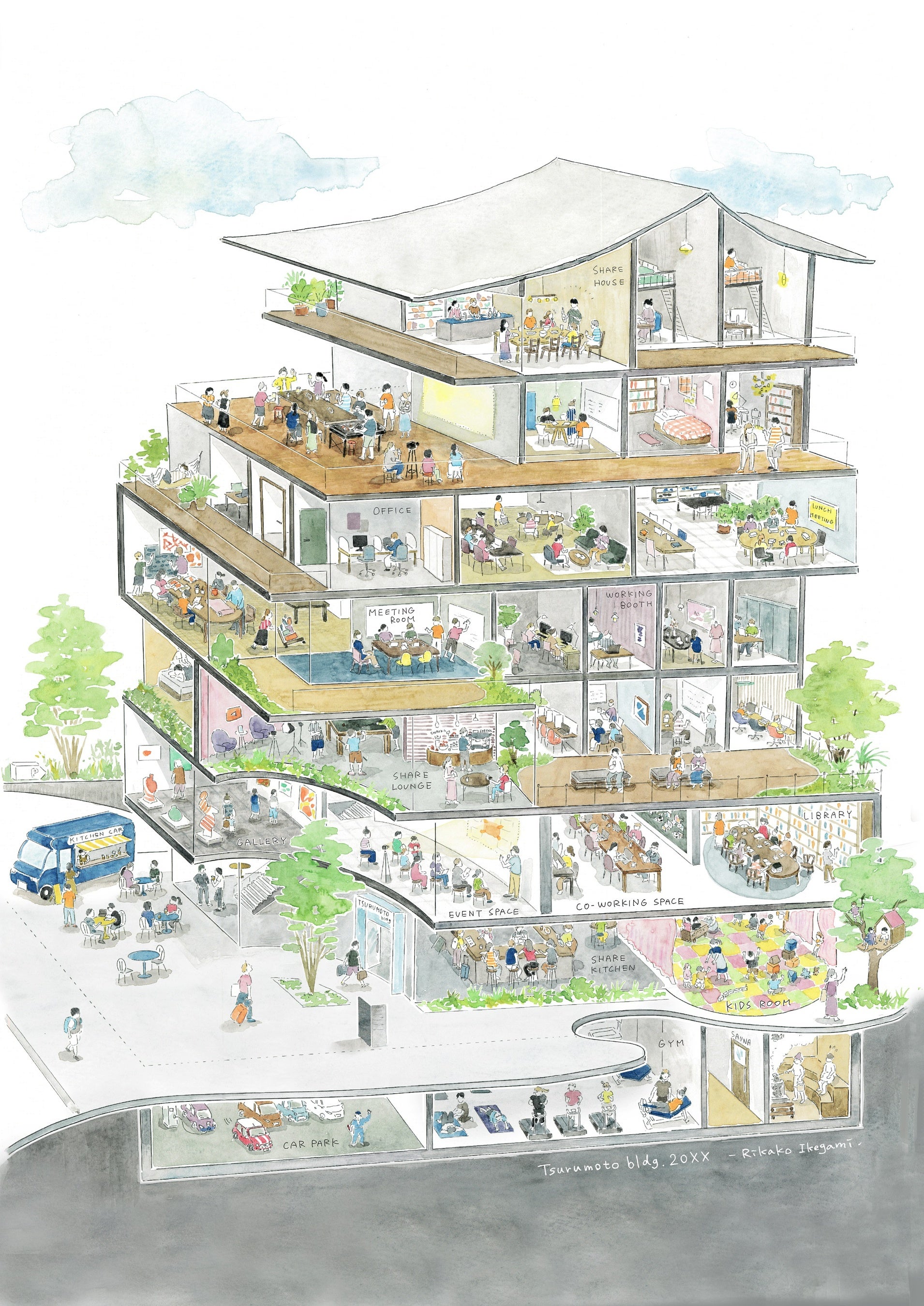 「弦本ビル 20XX」 絵：池上 里佳子