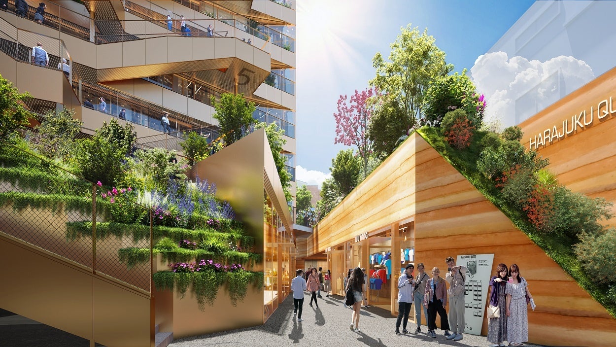 表参道や明治神宮からの連続性を感じられる、緑豊かな空間を形成