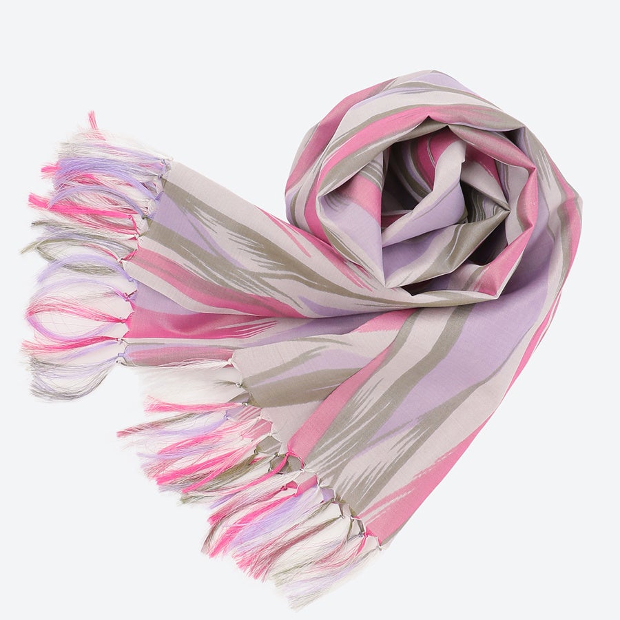 〈秩父織塾工房横山〉秩父銘仙スカーフ幾何学柄【ピンク】