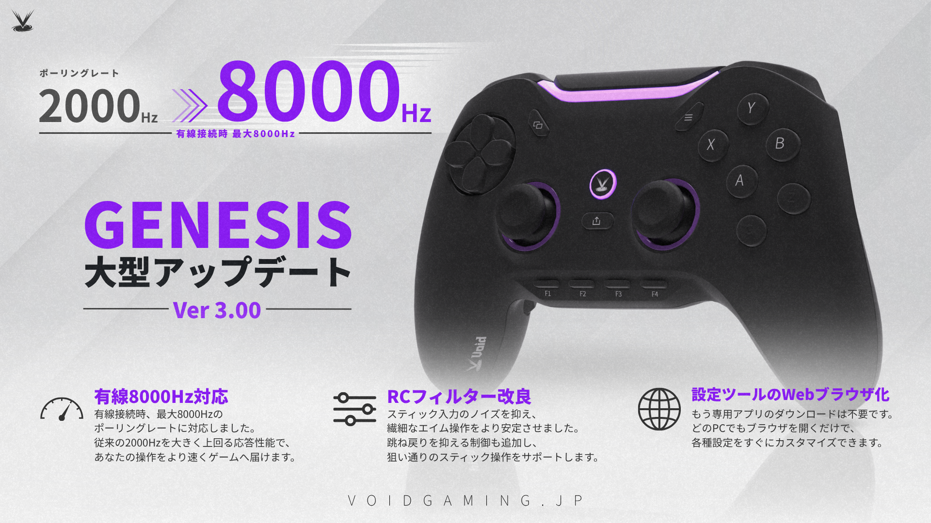 日本発8000Hz対応ゲーミングコントローラー「Void GENESIS」大型アップデート！