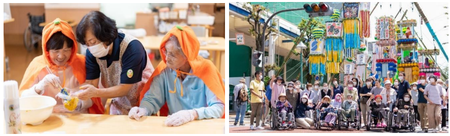 日々のレクリエーションや行事は、楽しんでもらうだけではなく、健康維持や身体機能の訓練も取り入れ、工夫を凝らして います。また、Instagram 等の SNS を活用して、ご家族様や地域の方々に情報発信を行っています。