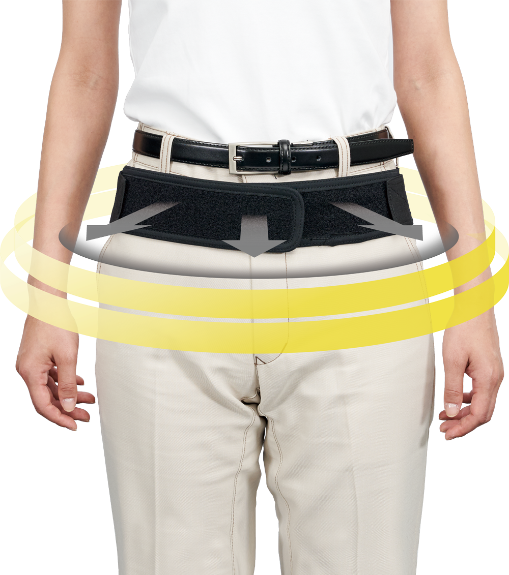 二重ベルト構造で腹圧を上げ 腰部の負担を軽減