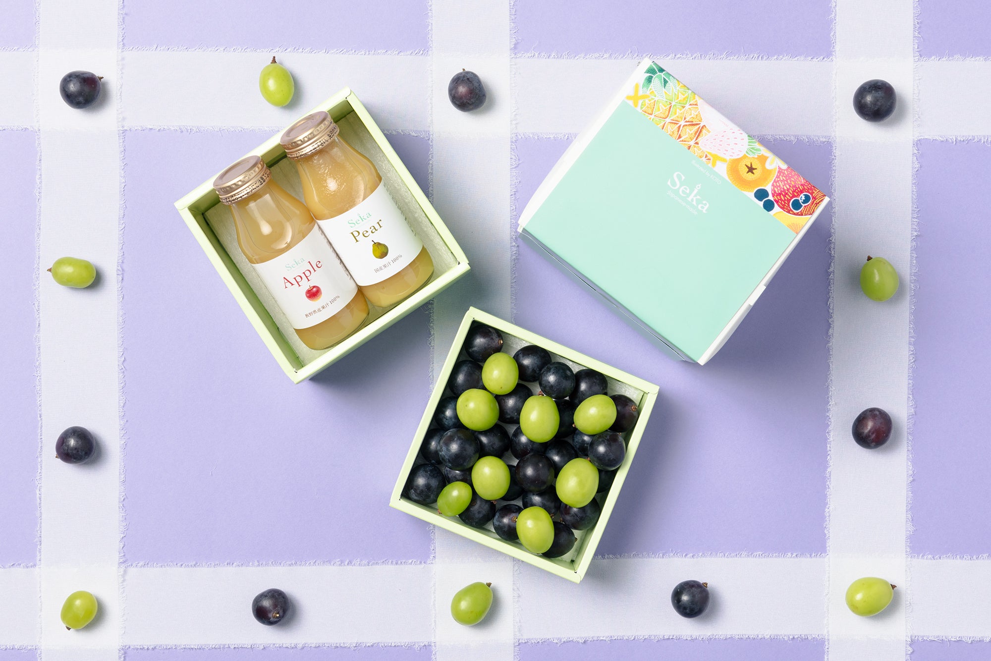 旬の国産フルーツ＆2種の国産100%ジュースのミニお重セット