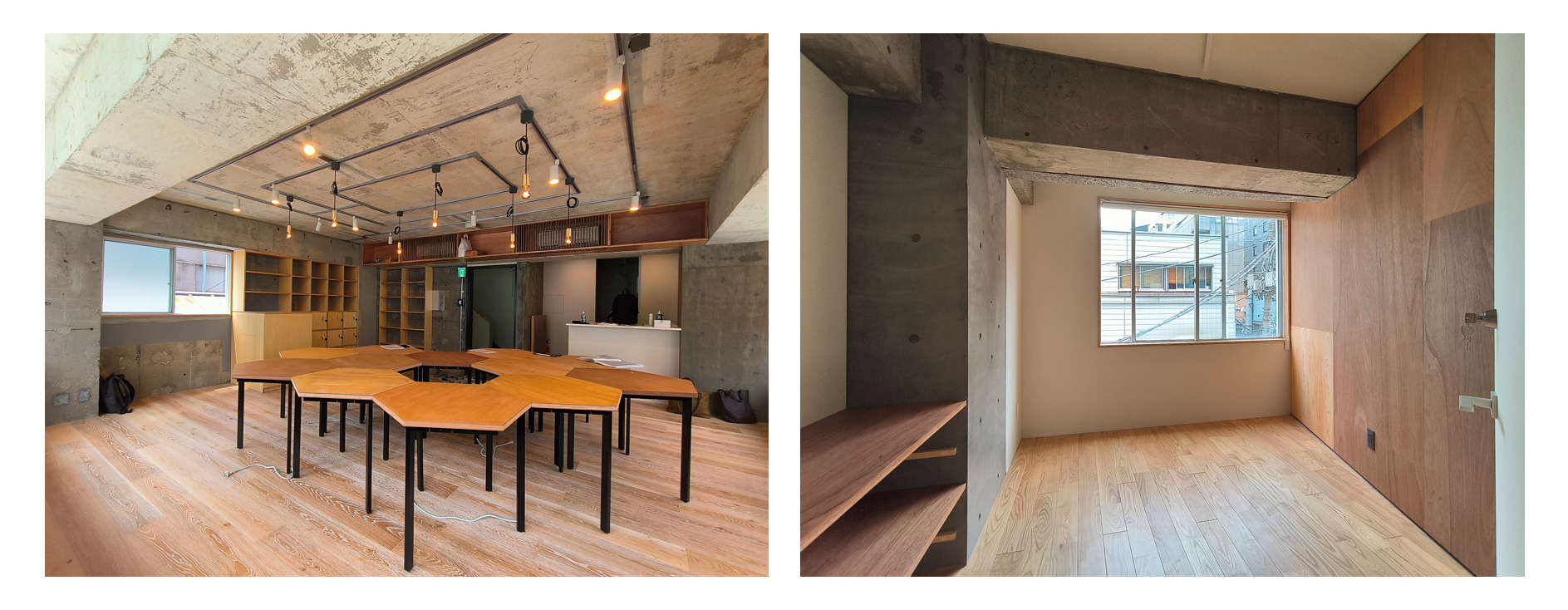 左：2Fコワーキング　右：3Fシェアハウス