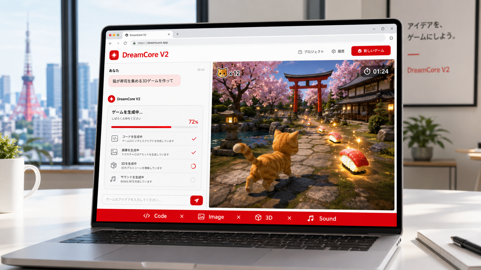 AIゲーム自作革命！DreamCore V2、言語でゲーム生成