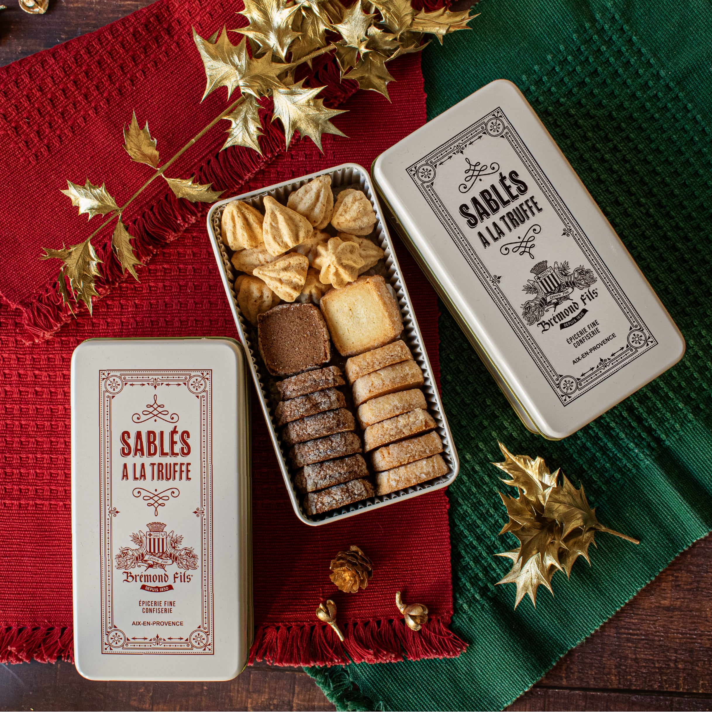 贅沢白黒トリュフのサブレ＆メレンゲ2缶セット（赤・黒）