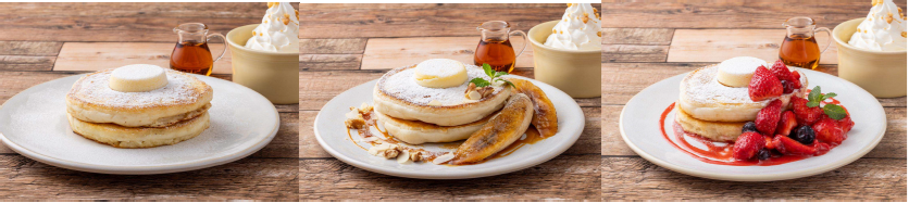 左から、ホイップ＆バター、バナナキャラメリゼ、ベリーベリー