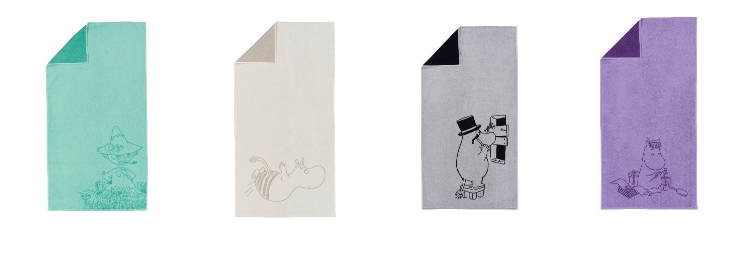 左からスナフキン、リトルミイ 画像なし（カラー：イエロー）、ムーミン、ムーミンパパ、スノークのおじょうさん