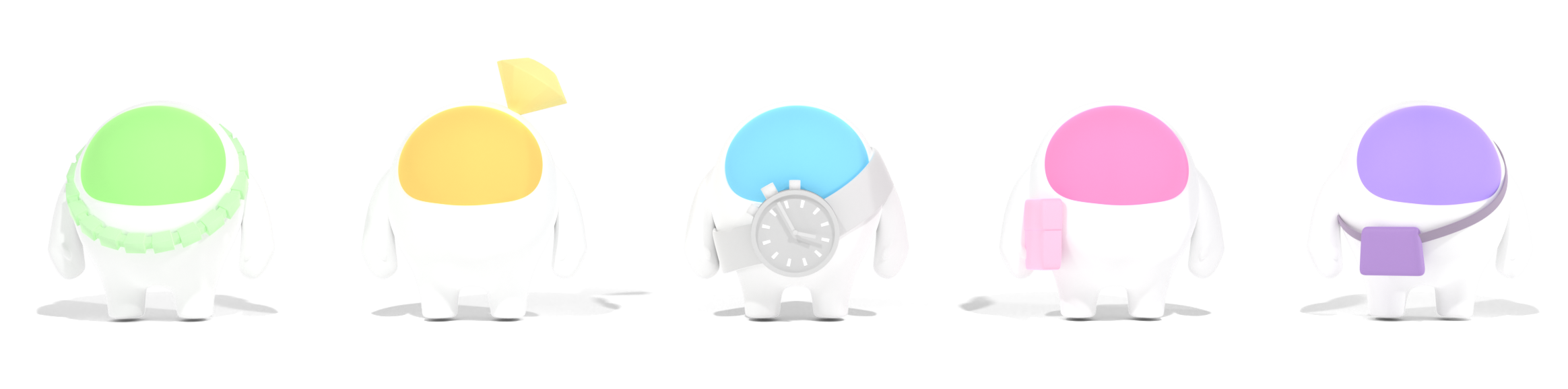 ↑ウォッチニアンの世界観を表現する5色のキャラクター