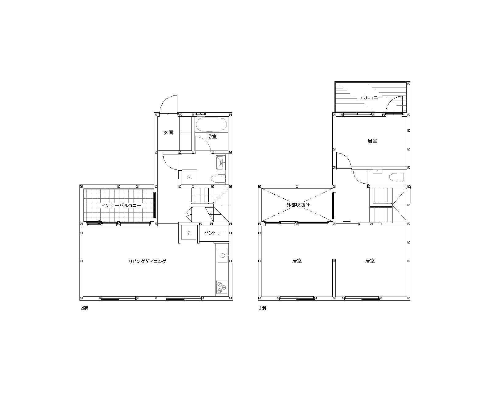 2・3階木造メゾネット2LDKの例