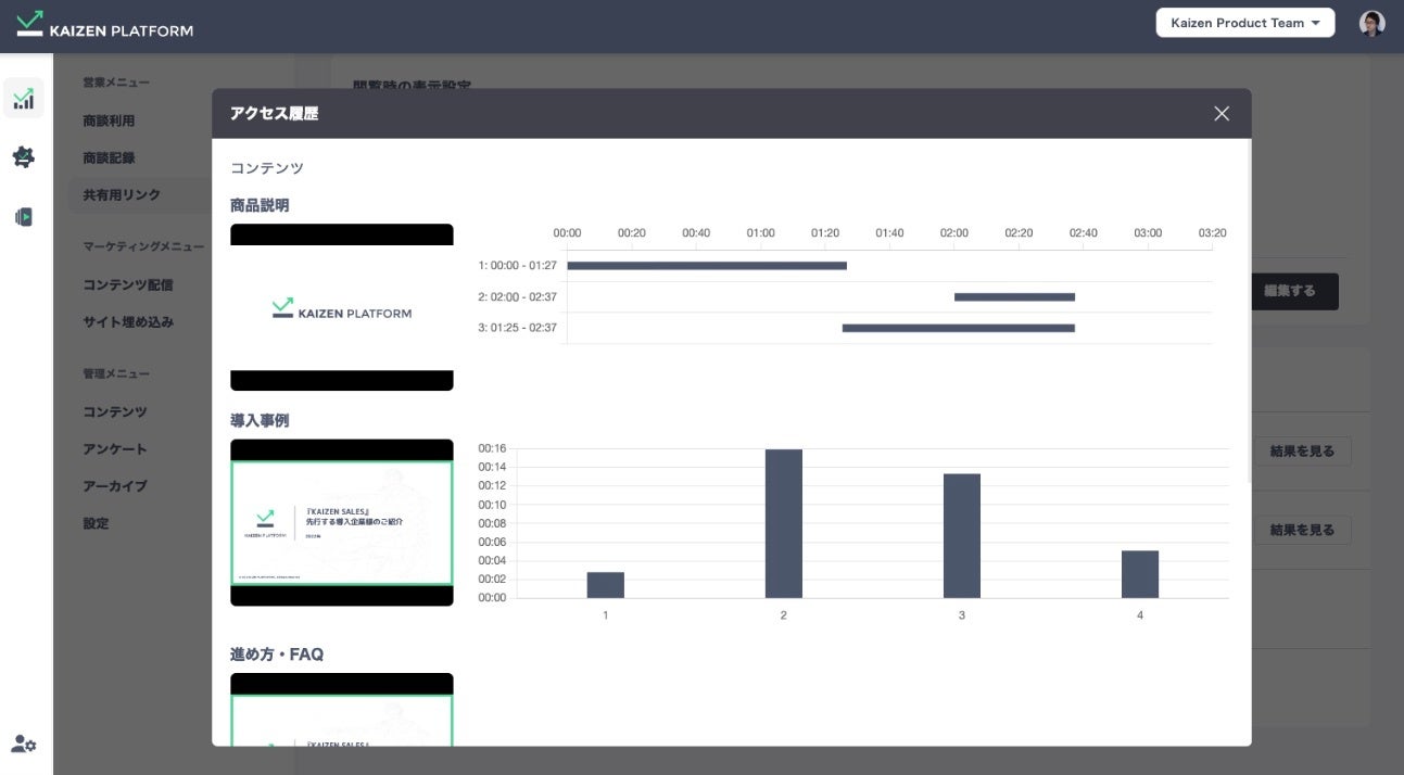 どの資料の、どの部分を、どのくらい視聴しているかがリアルタイムで可視化