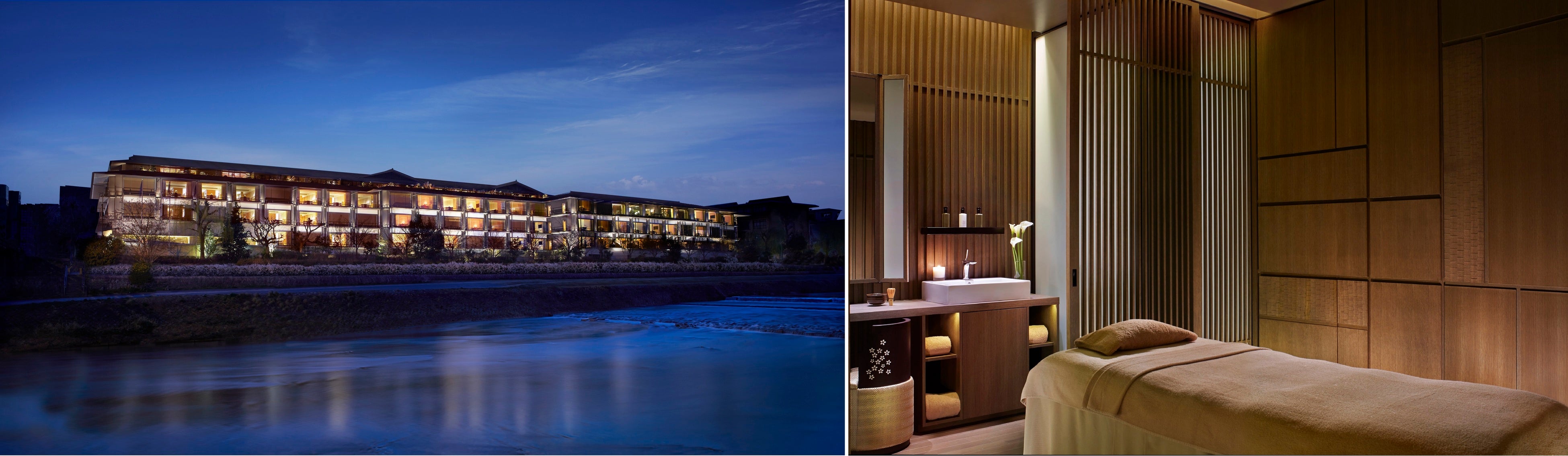 ザ・リッツ・カールトン京都 外観（左）、ザ・リッツ・カールトン スパ（右）
