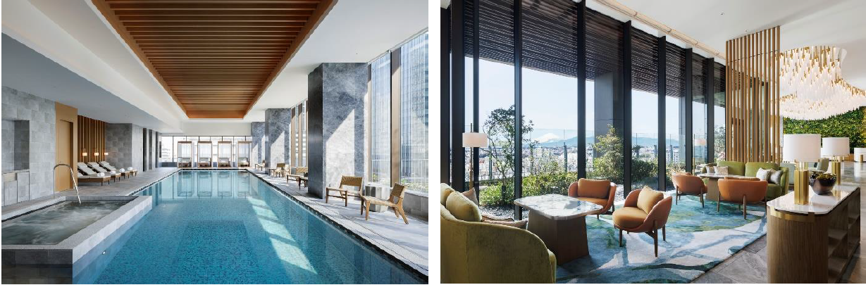                                                 左：屋内プール 右： ロビーラウンジ