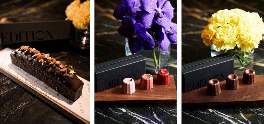 左から：チョコレート パウンドケーキ、チョコレートボックス「Passionate Love」、「Intimate Love」