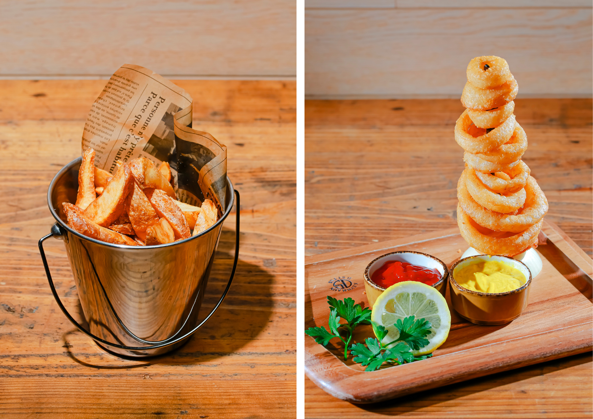 左：ポテトウェッジ　¥600　右：オニオンリング　¥900