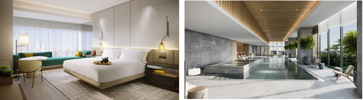左から：ウェスティンホテル横浜の客室パース画像／スイミングプール