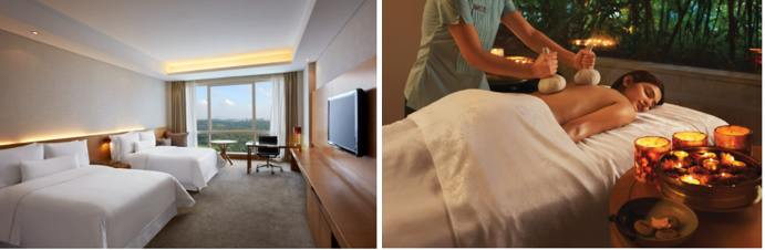 左から：ウェスティン・ムンバイ・ガーデンシティーのエグゼクティブラウンジルーム／Heavenly Spa by Westin™