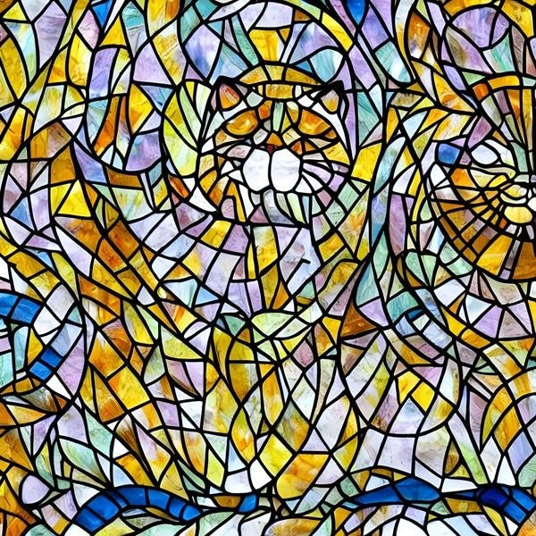 ステンドグラスに埋め込まれた猫