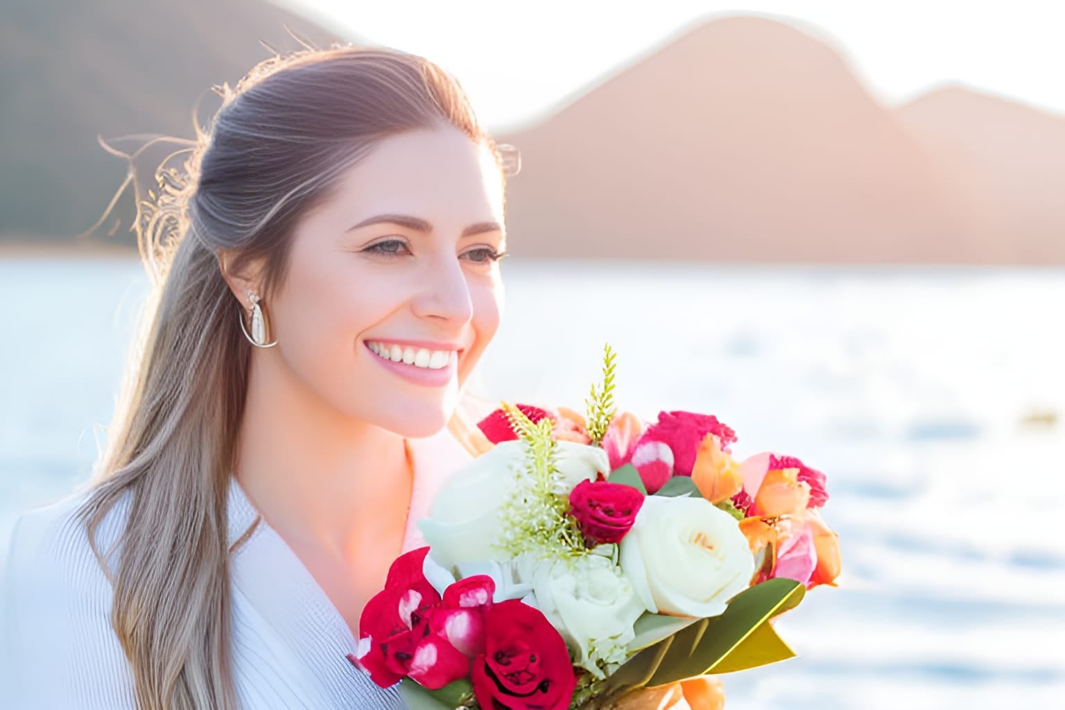 花束を持っている女性
