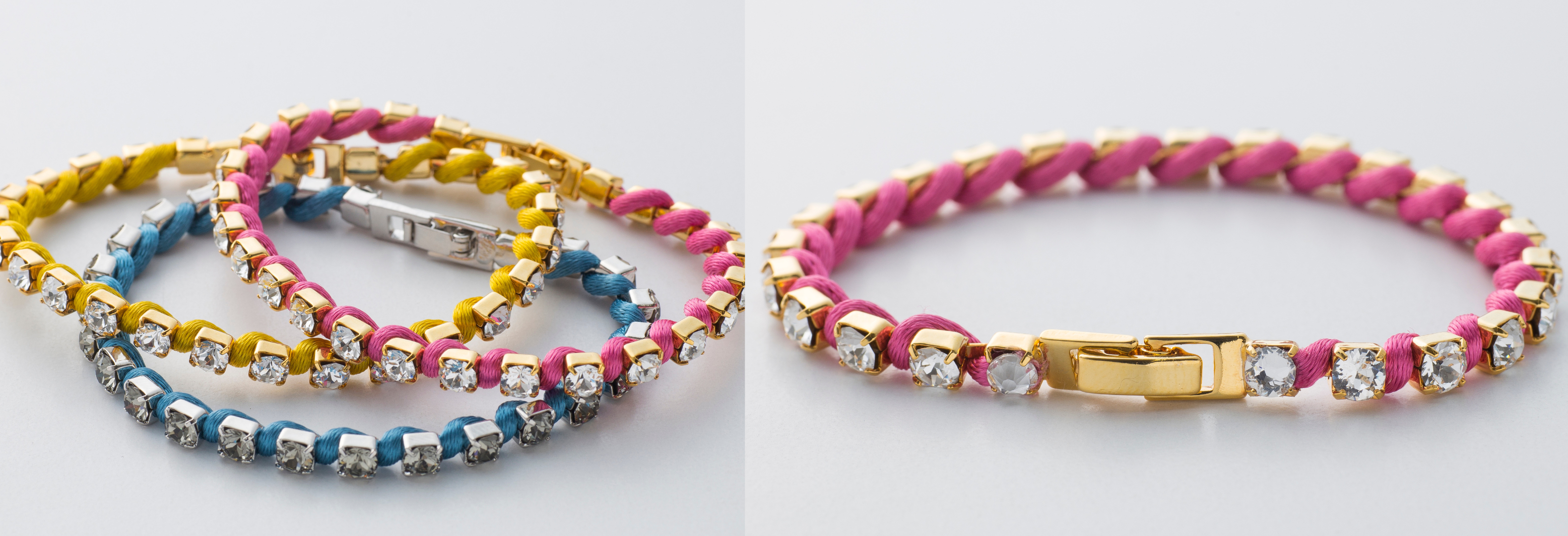 鮮やかなクリスタルと綺麗な発色のサテンコードの組み合わせが美しい