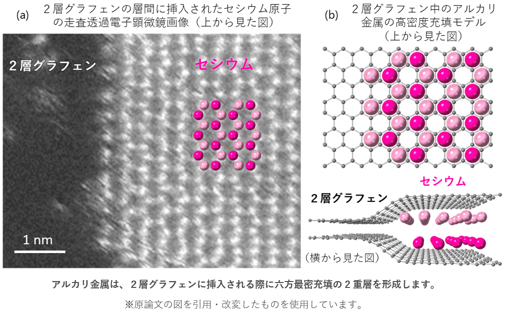 グラフェン層間に2層アルカリ金属の最密配列を発見 | 国立研究