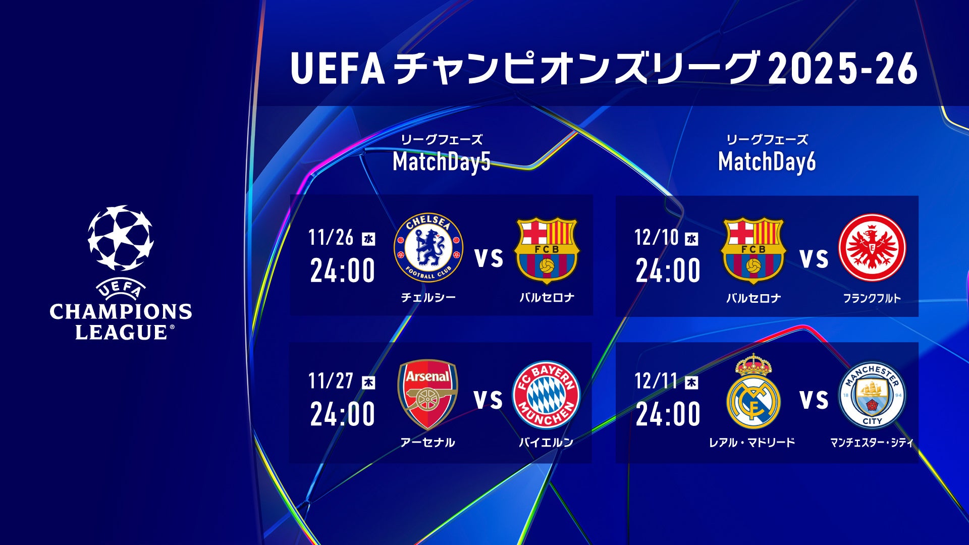 欧州の頂点を決する「UEFAチャンピオンズリーグ」Matchday5、Matchday6